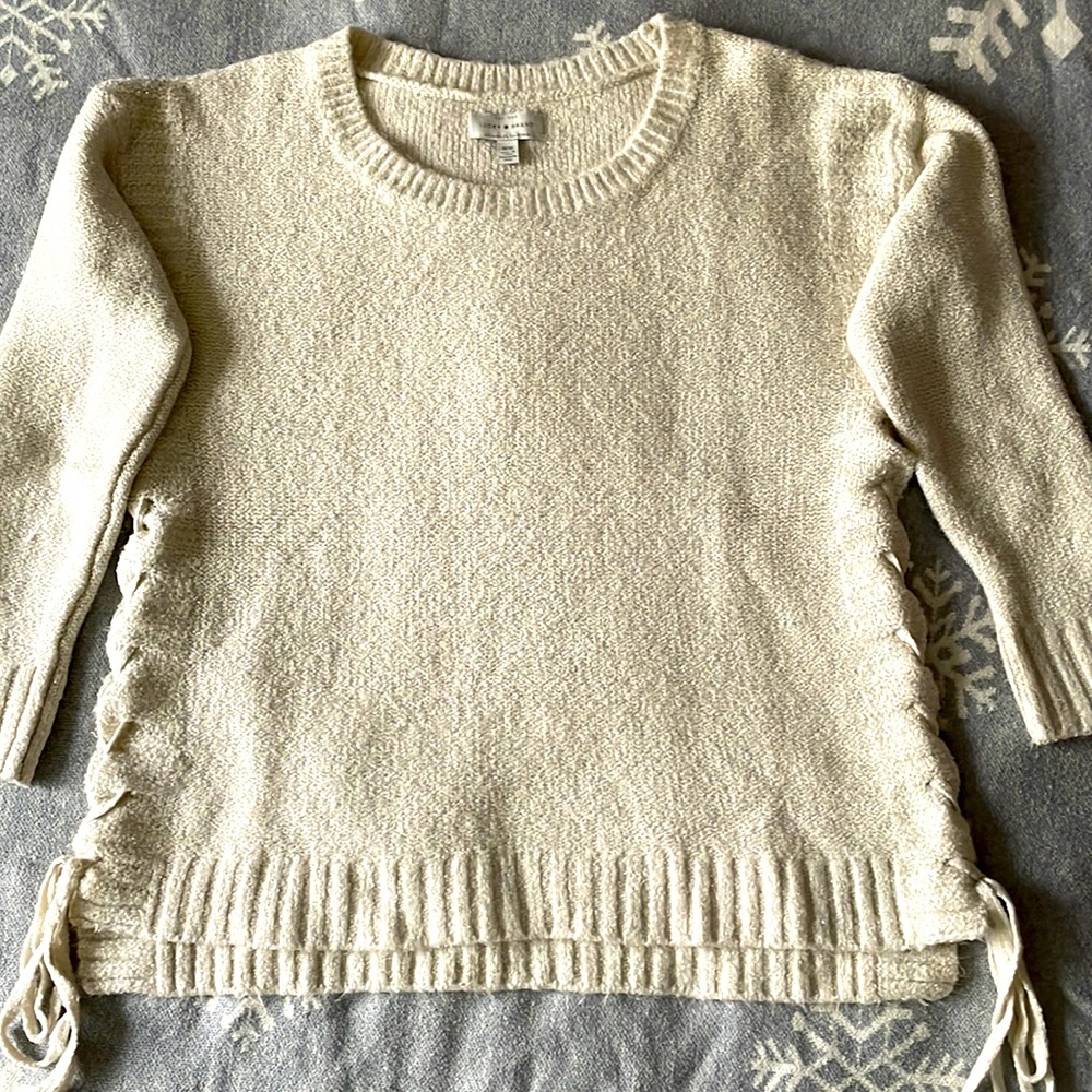 NWOT Lucky Brand Cream Sparkle Tie- Side Sweater Size M